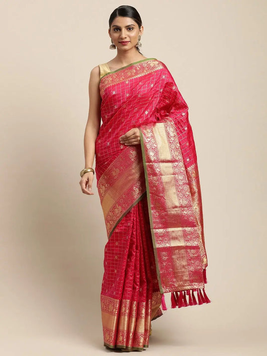 Kanjivaaram Pink Colour Soft Silk Kanchi Zari Weaving Saree by My Store