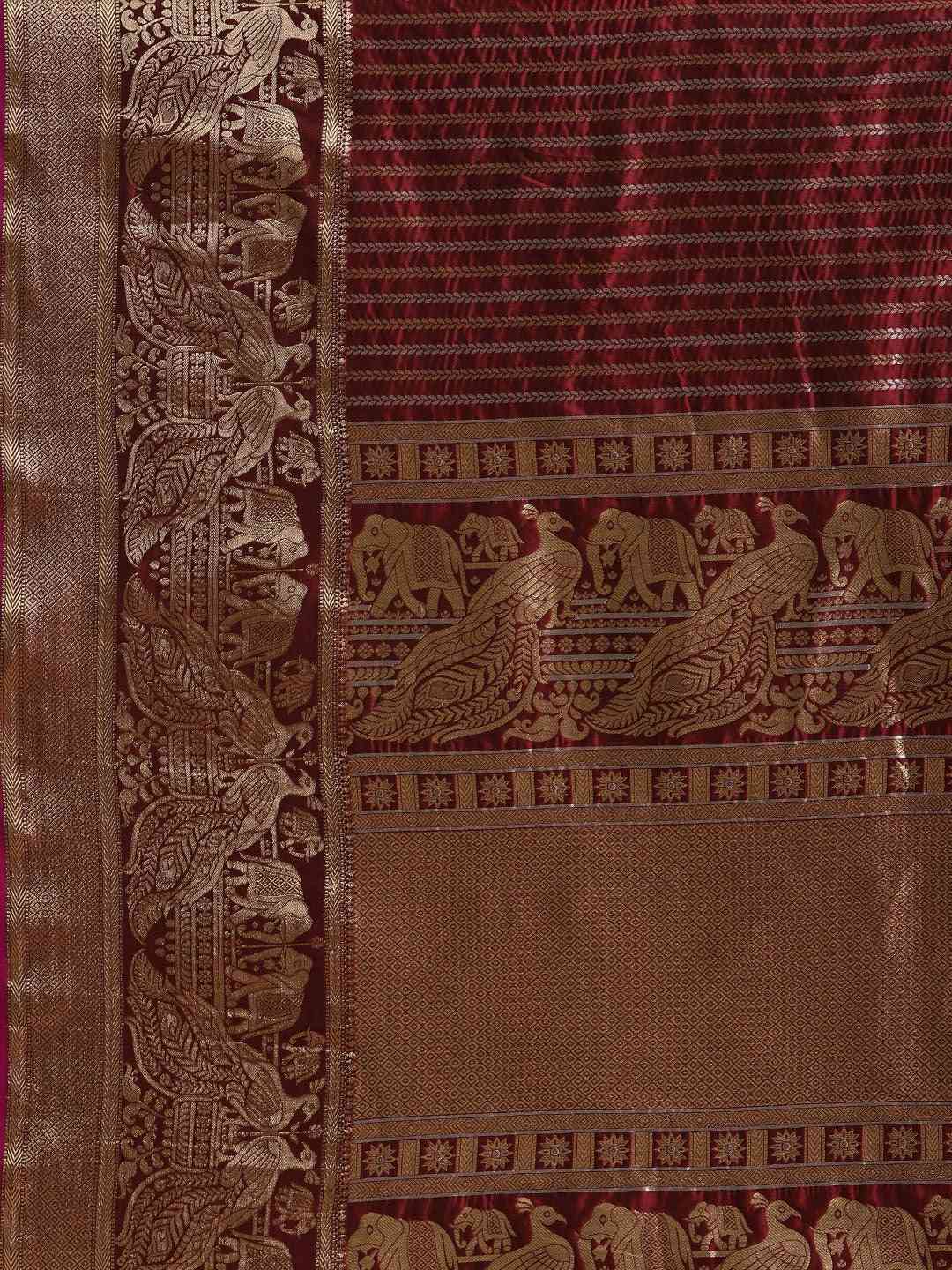 Banarasi Striped Maroon Colour Silk Blend Saree
