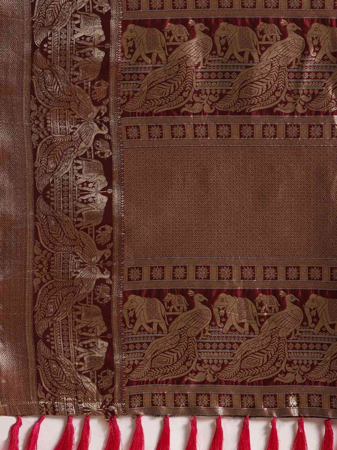 Banarasi Striped Maroon Colour Silk Blend Saree