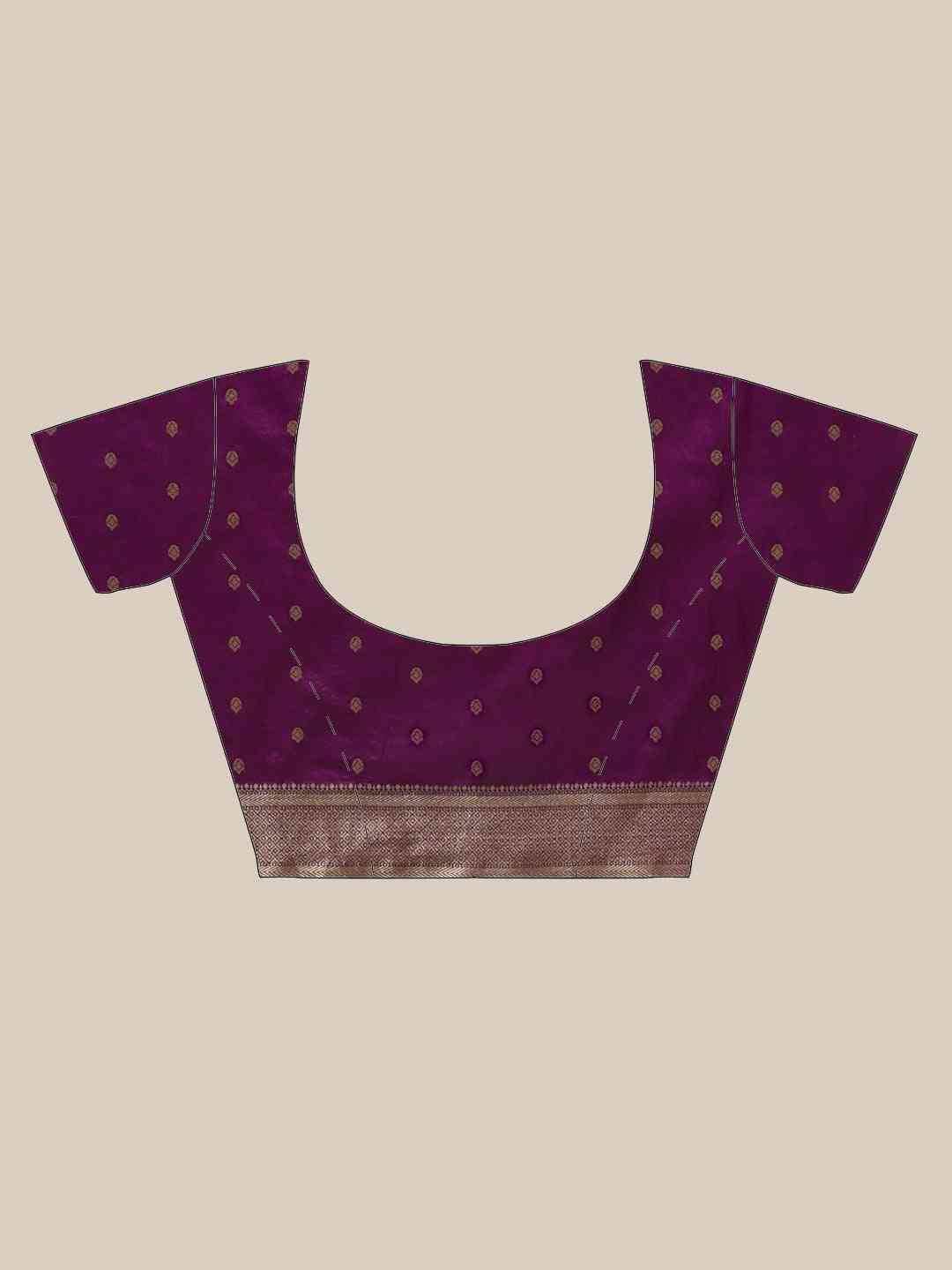 Banarasi Striped Wine Colour Silk Blend Saree by My Store