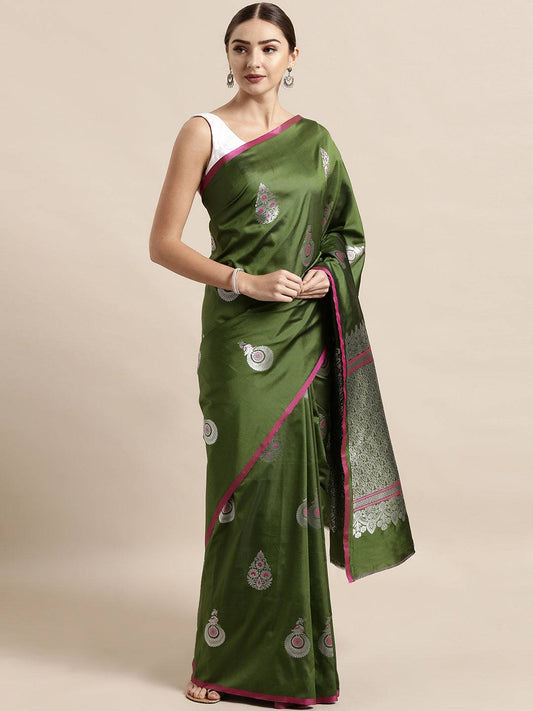 Green Colour Banarasi Katan Silk Zari Weaving Saree by My Store