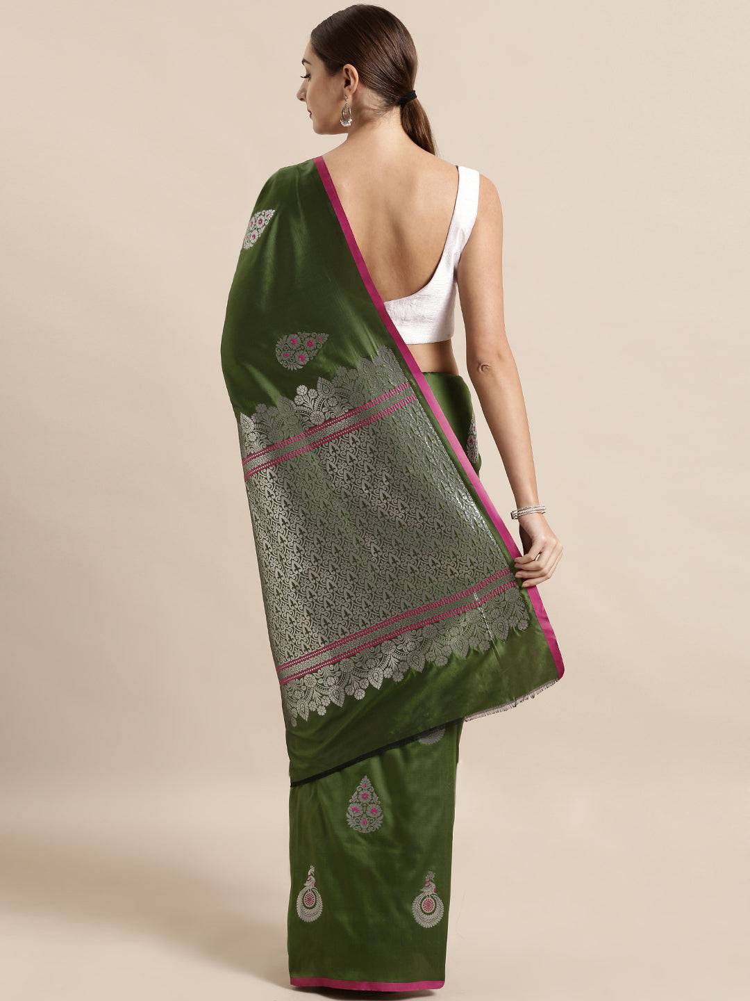 Green Colour Banarasi Katan Silk Zari Weaving Saree by My Store