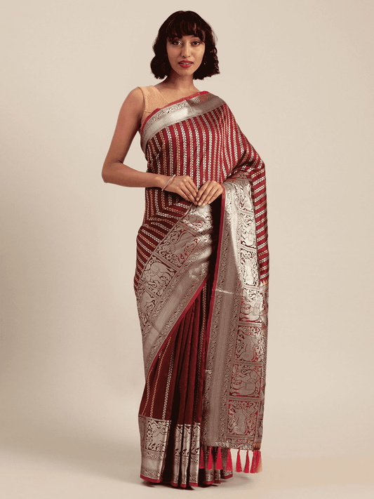 Banarasi Maroon Colour Silk Blend Zari Woven Saree