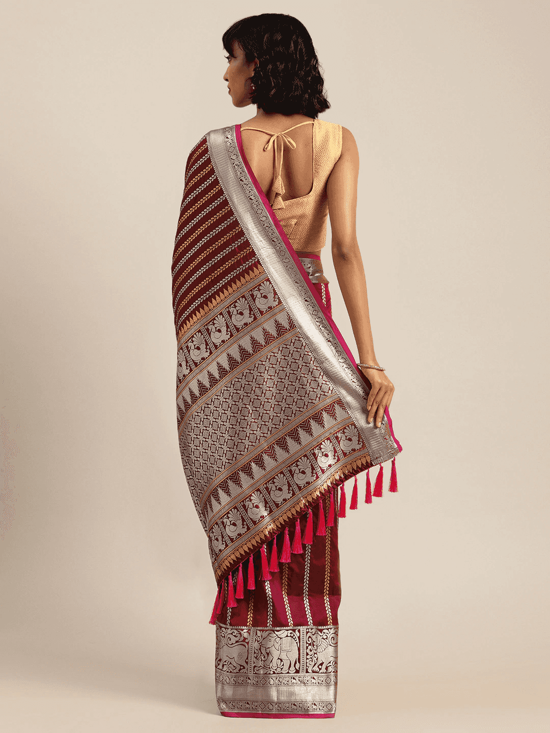 Banarasi Maroon Colour Silk Blend Zari Woven Saree