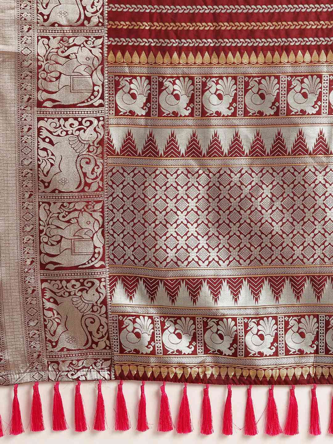 Banarasi Maroon Colour Silk Blend Zari Woven Saree