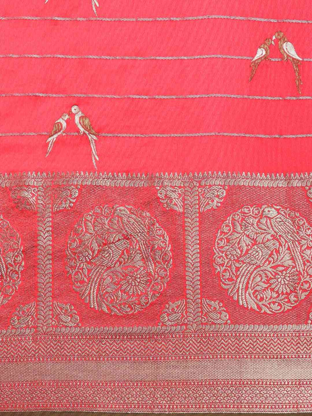 Banarasi Striped Gajari Colour Silk Blend Saree
