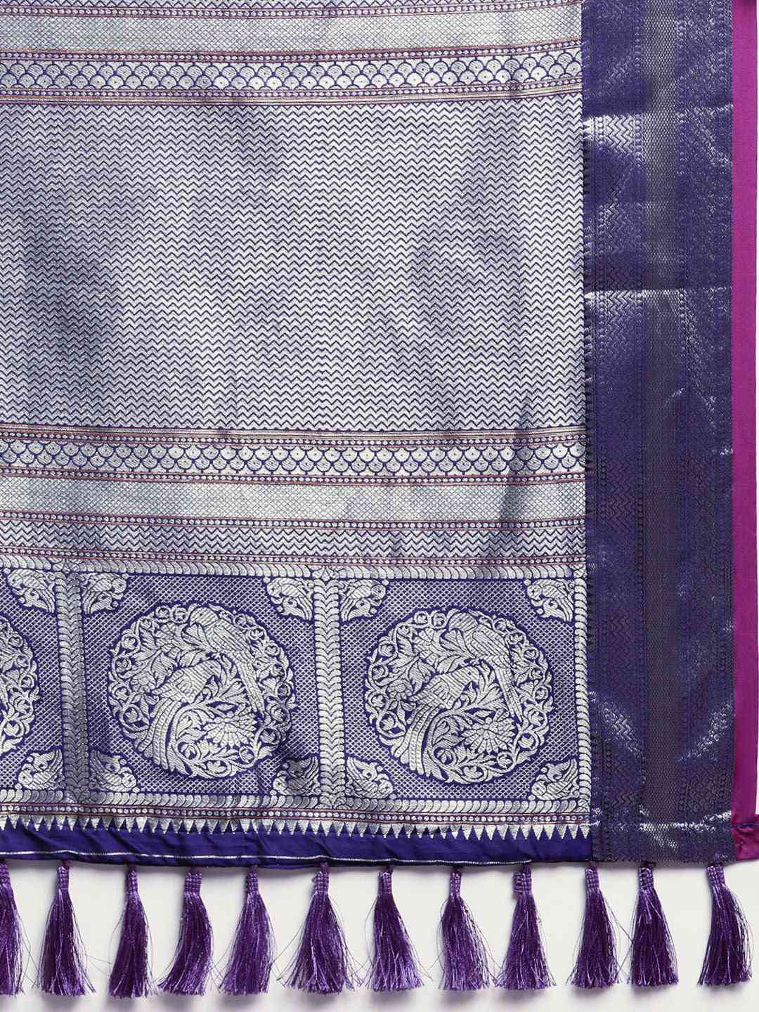 Banarasi Striped Blue Colour Silk Blend Saree by My Store