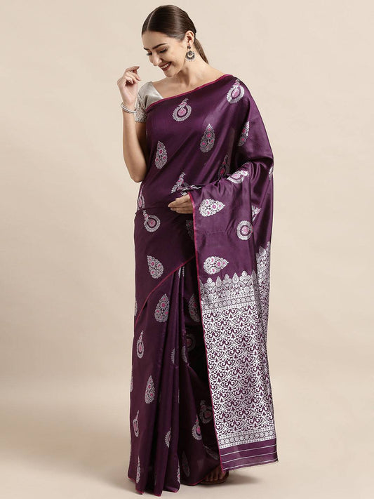 Wine Colour Banarasi Katan Silk Zari Weaving Saree
