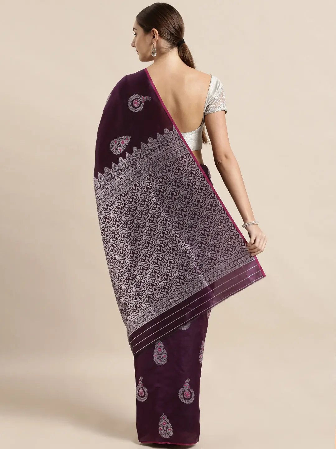 Wine Colour Banarasi Katan Silk Zari Weaving Saree