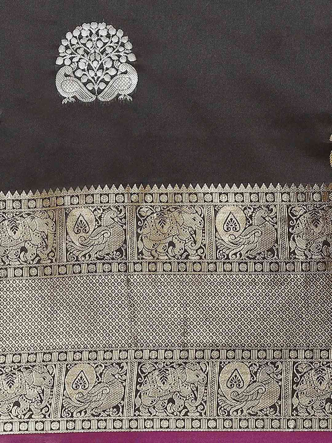 Black Colour Kanjivaaram Soft Silk Kanchi Zari Weaving Saree