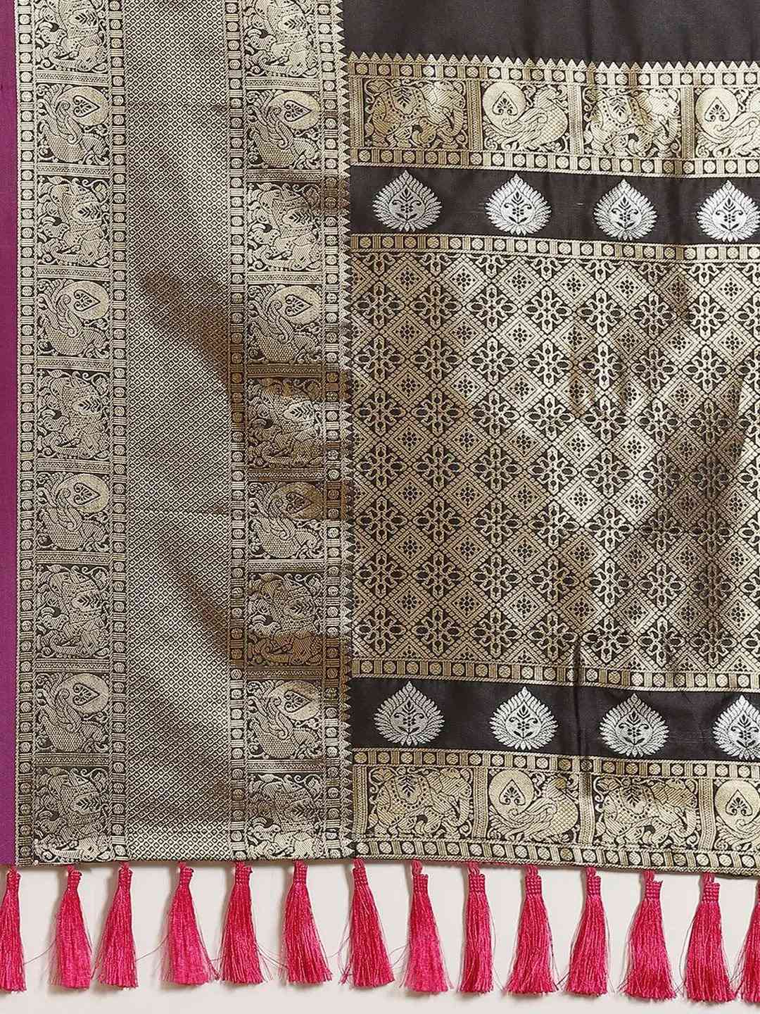Black Colour Kanjivaaram Soft Silk Kanchi Zari Weaving Saree