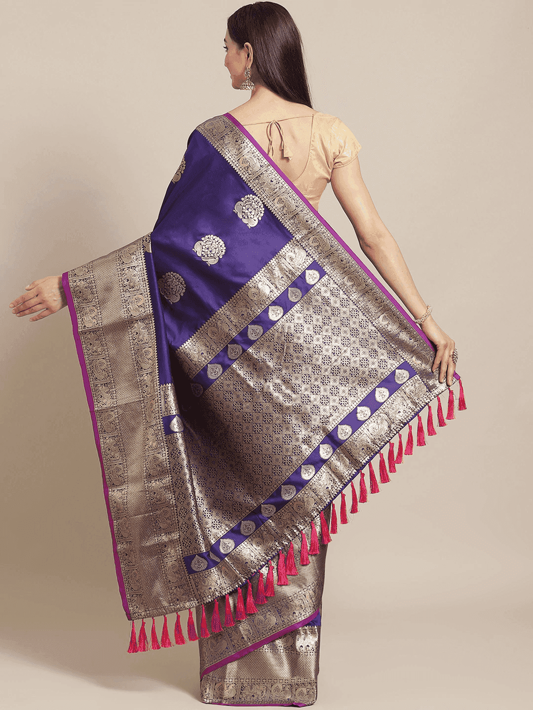 Indigo Colour Kanjivaaram Soft Silk Kanchi Zari Weaving Saree by My Store