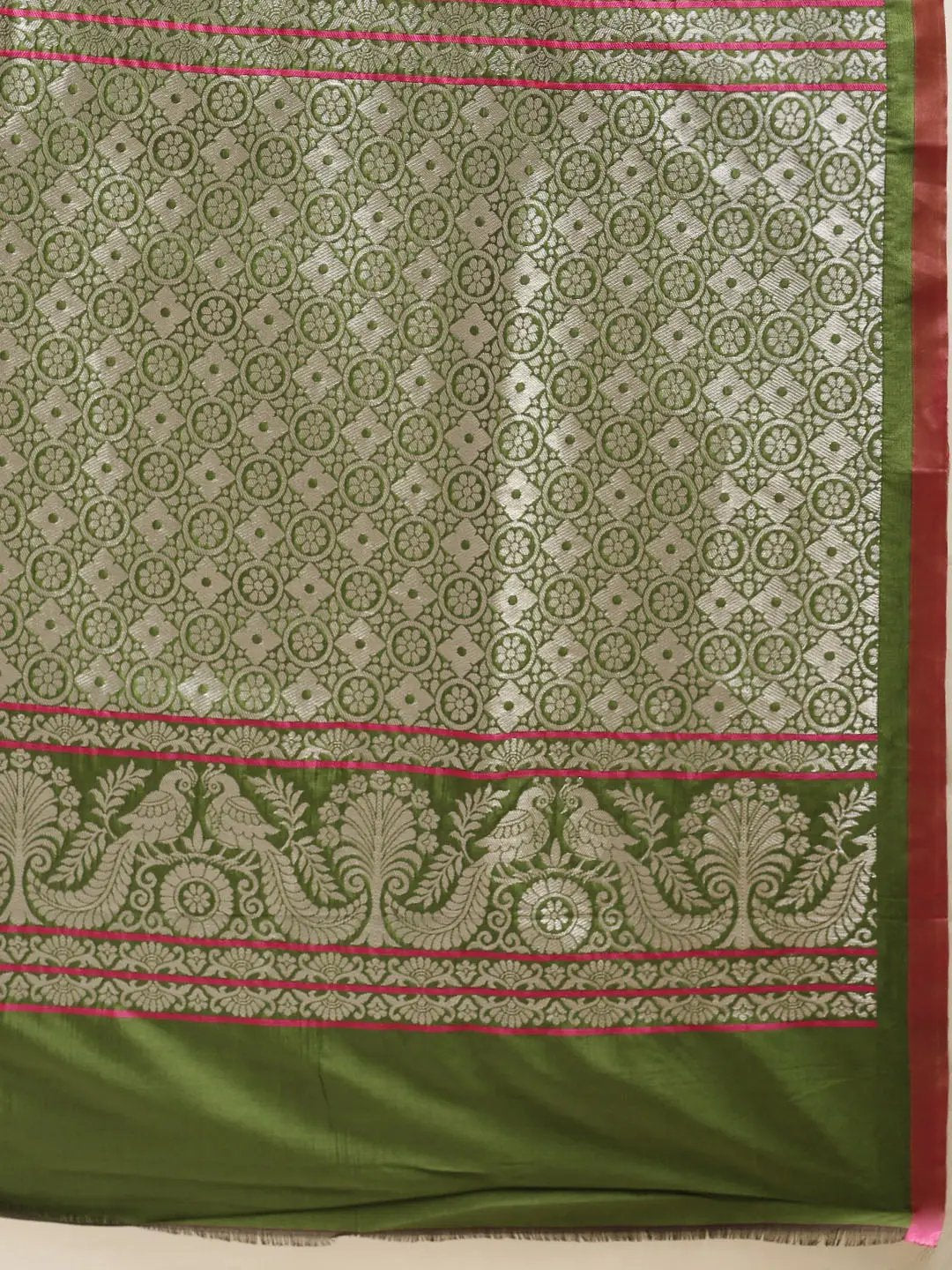 Green Banarasi Soft Silk Kanchi Zari Weaving Saree by My Store