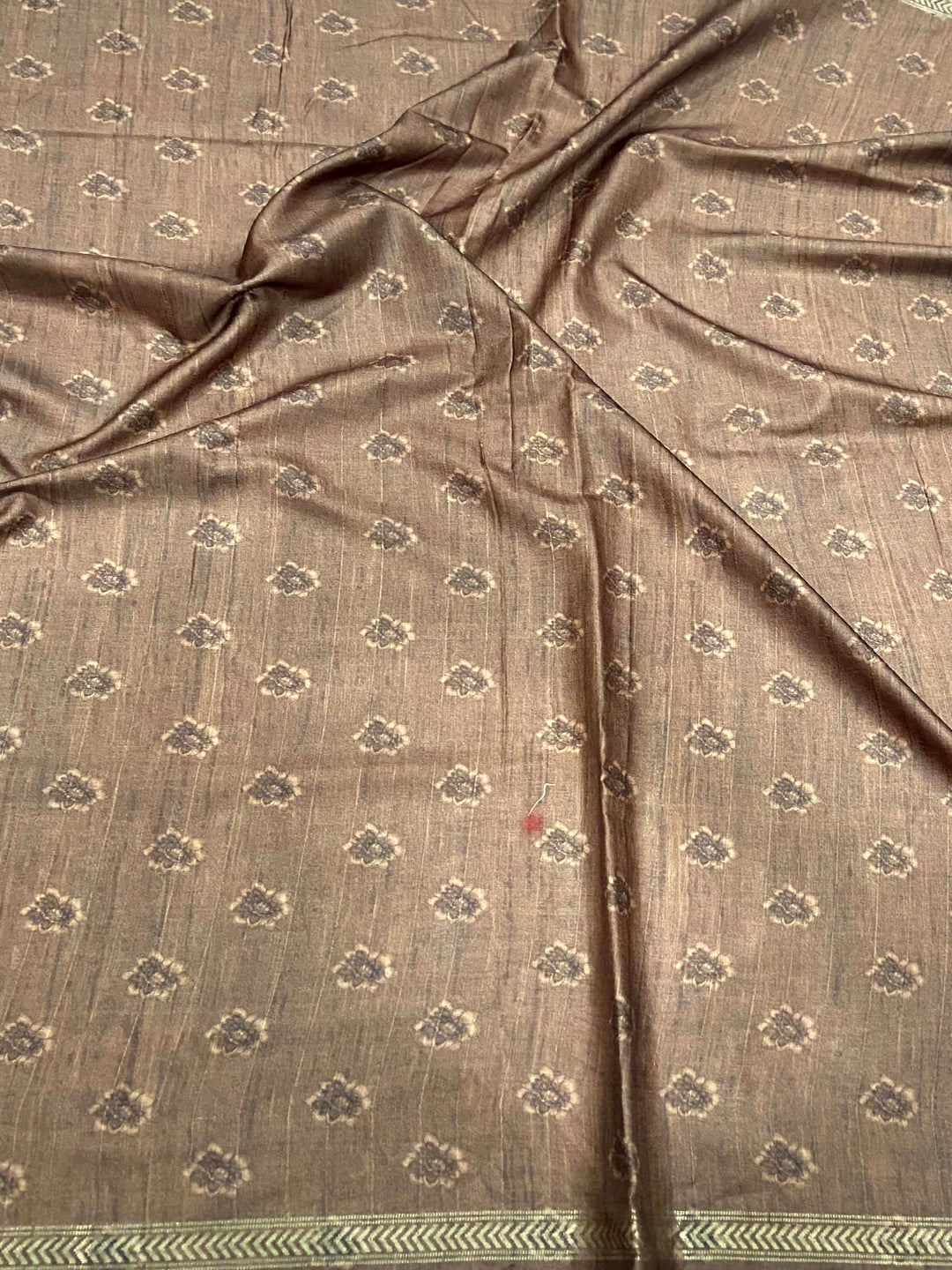 Brown Ghicha Tussar Silk Floral Saree by My Store