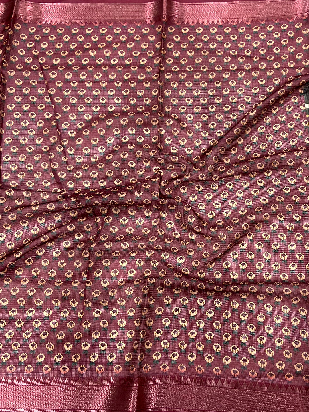 Black Kota Doriya Floral Kalamkari Print Saree