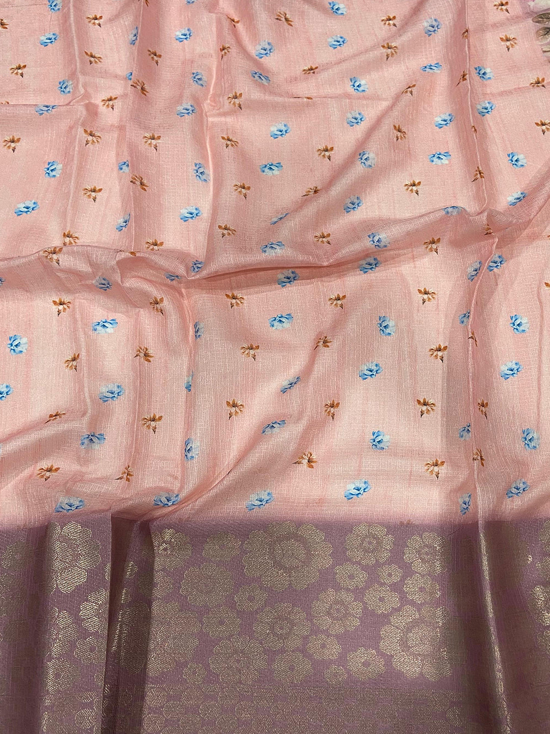 Rose Pink Kota Doriya Zari Floral Kanchi Border Saree