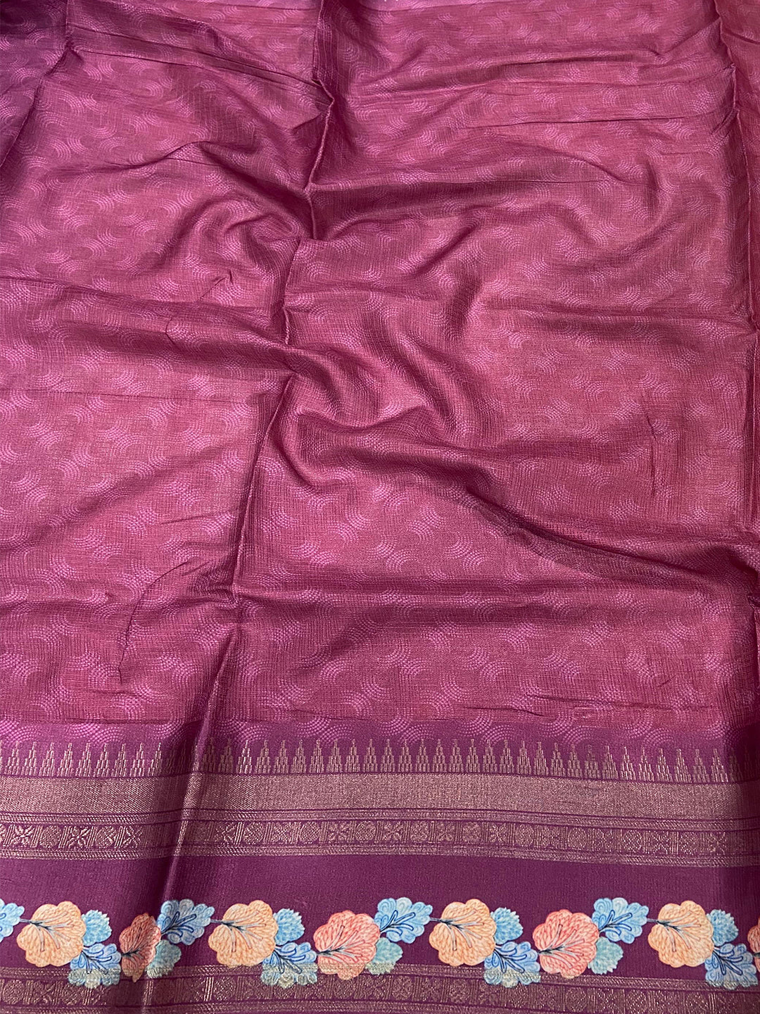 Oriental lily Pink Kota Satin Border Saree by My Store