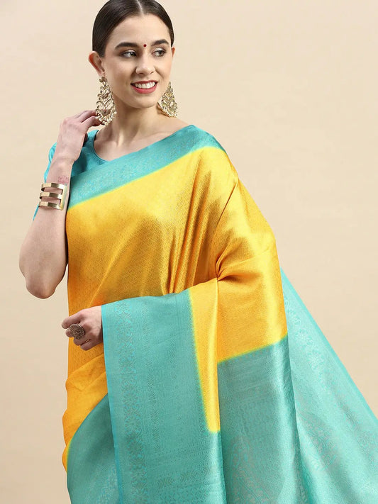 Yellow Colour Banarasi Soft Silk Party Wear Saree