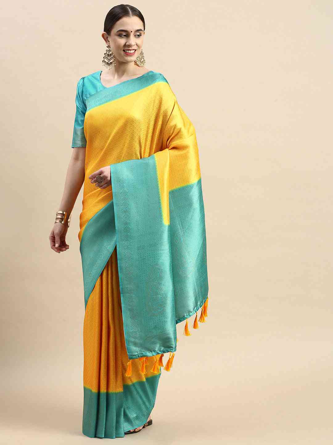 Yellow Colour Banarasi Soft Silk Party Wear Saree