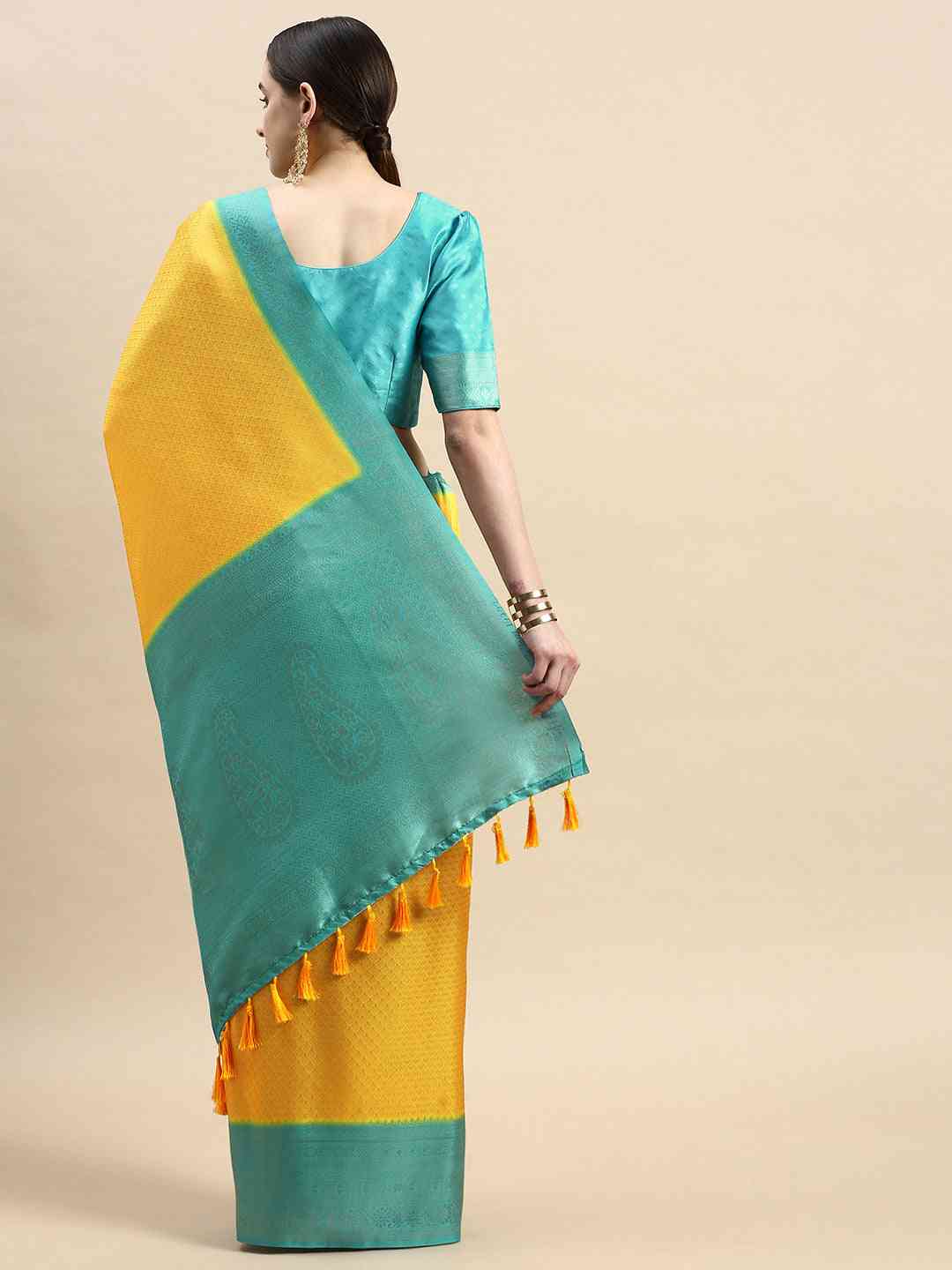Yellow Colour Banarasi Soft Silk Party Wear Saree
