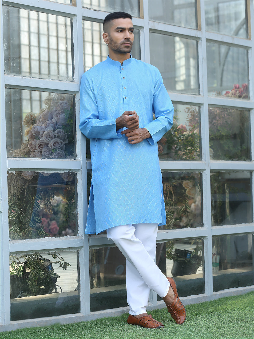 Cotton blend Woven self Desing Kurta Pyjama Set