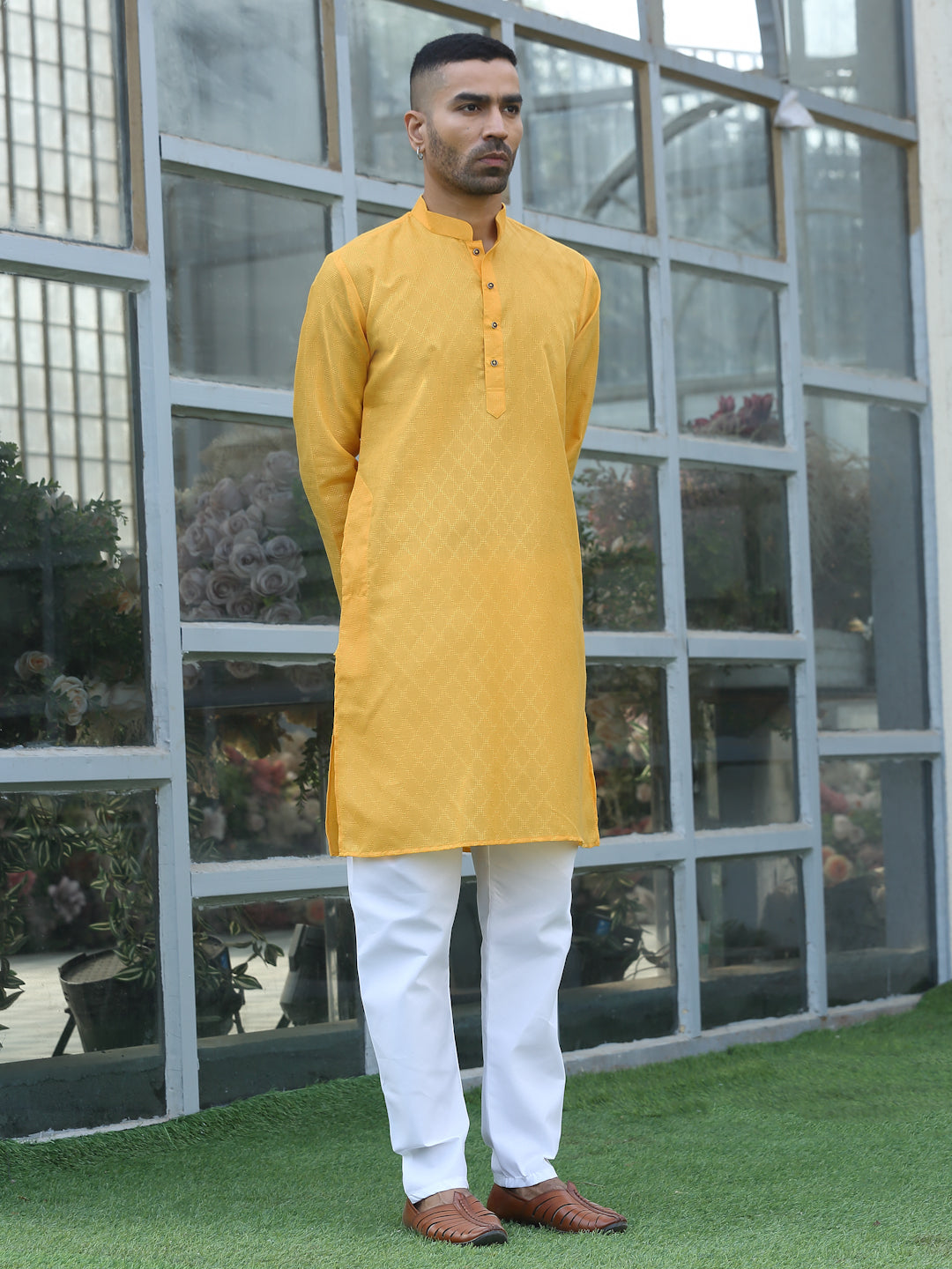 Cotton blend Woven self Desing Kurta Pyjama Set