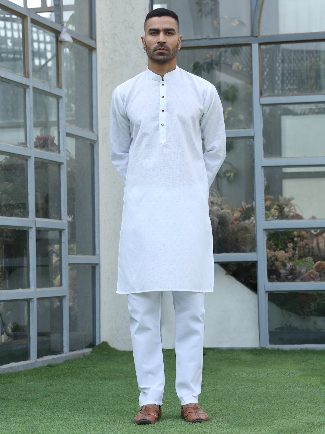 Cotton blend Woven self Desing Kurta Pyjama Set