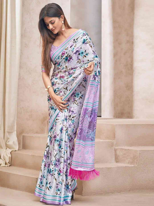 Satin Georgette Saree With Trendy Digital Print by My Store