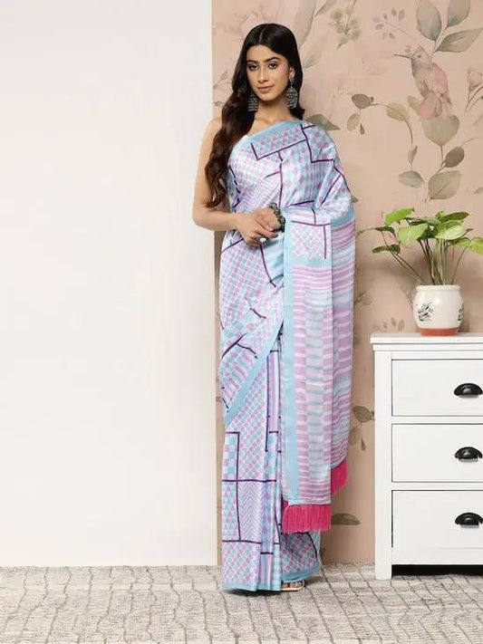 Soft Satin Georgette Pristel Colour Party Wear Saree by My Store