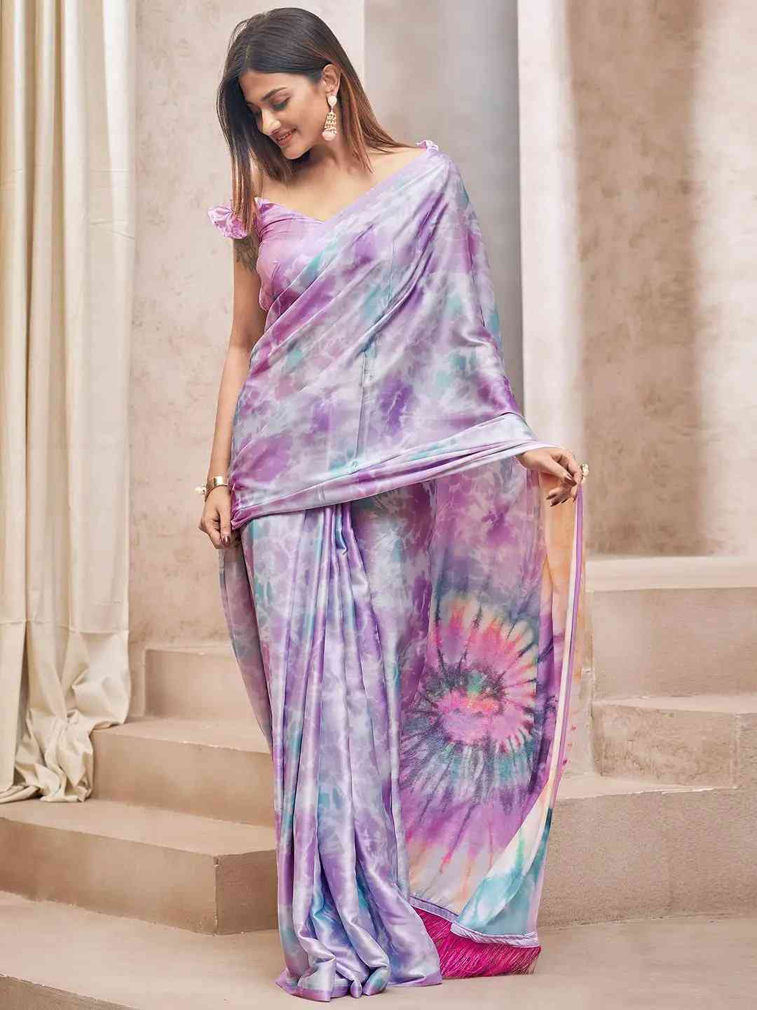 Beautiful Soft Satin Georgette Saree With Digital Print