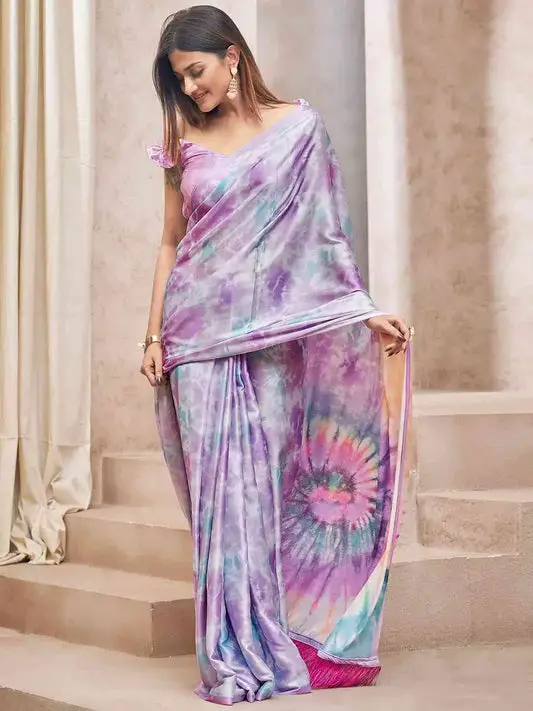 Beautiful Soft Satin Georgette Saree With Digital Print