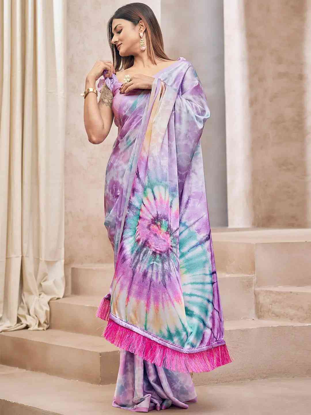 Beautiful Soft Satin Georgette Saree With Digital Print