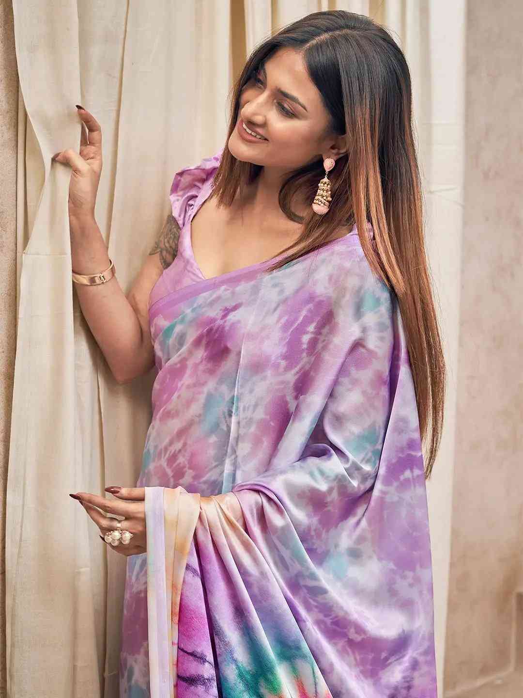 Beautiful Soft Satin Georgette Saree With Digital Print