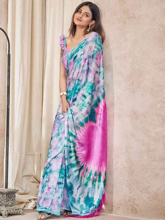 Trending Soft Satin Georgette Saree With Digital Print
