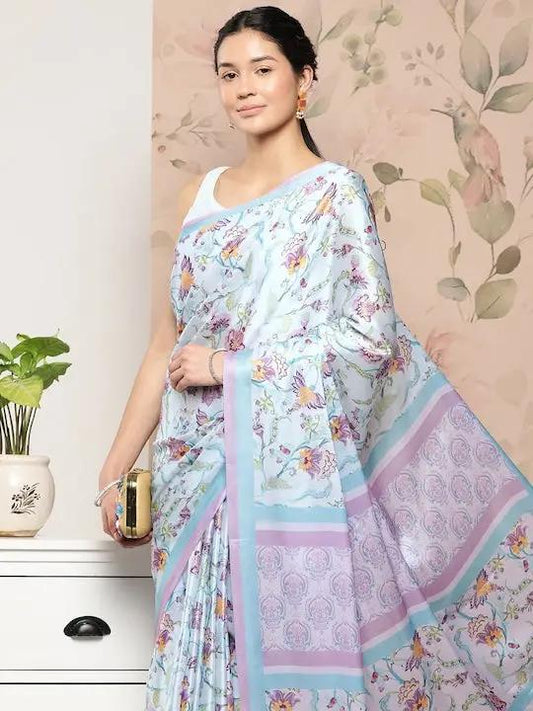 Soft Satin Georgette Pristel Colour Party Wear Saree by My Store
