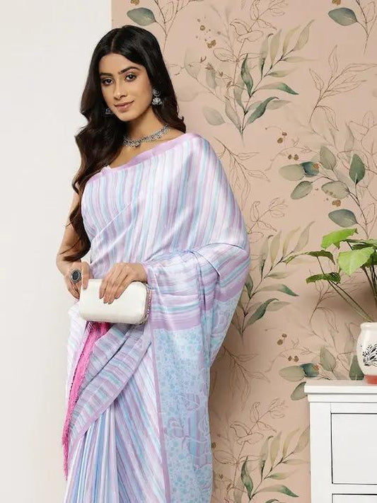 Soft Satin Georgette Pristel Colour Party Wear Saree by My Store