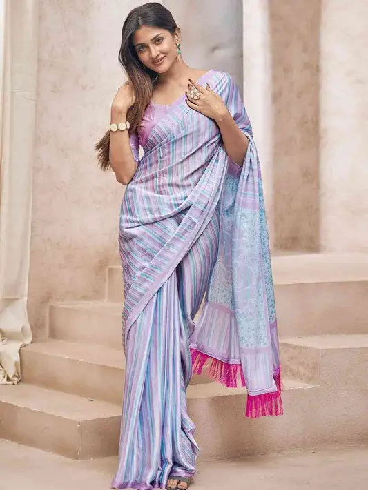 Trendy Soft Satin Georgette Saree With Digital Print