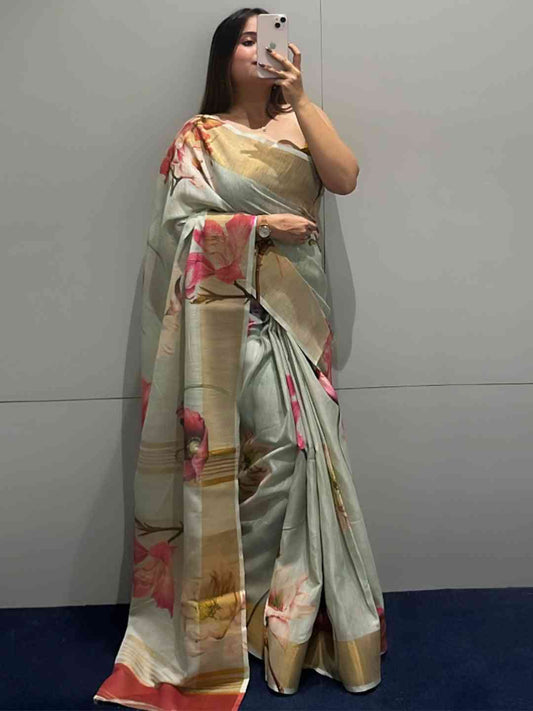 Floral Elegance Exclusive Pure Linen Saree by My Store