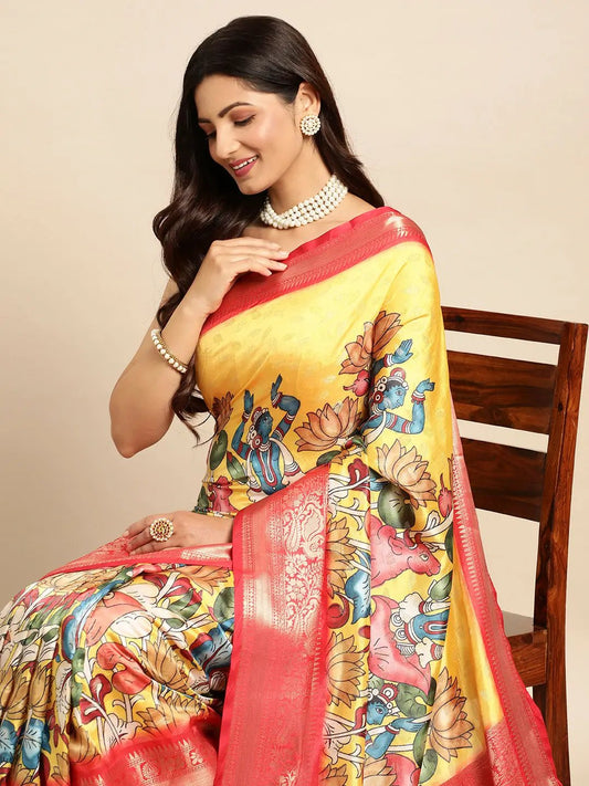 Exquisite Kalamkari Pattu Banarasi Silk Saree by My Store