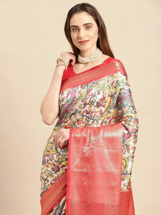 Exquisite Kalamkari Pattu Banarasi Silk Saree by My Store