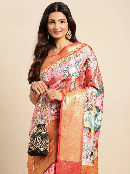Exquisite Kalamkari Pattu Banarasi Silk Saree by My Store