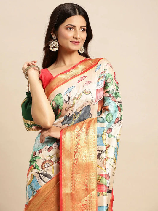 Exquisite Kalamkari Pattu Banarasi Silk Saree by My Store