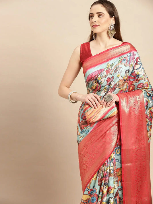 Exquisite Kalamkari Pattu Banarasi Silk Saree by My Store