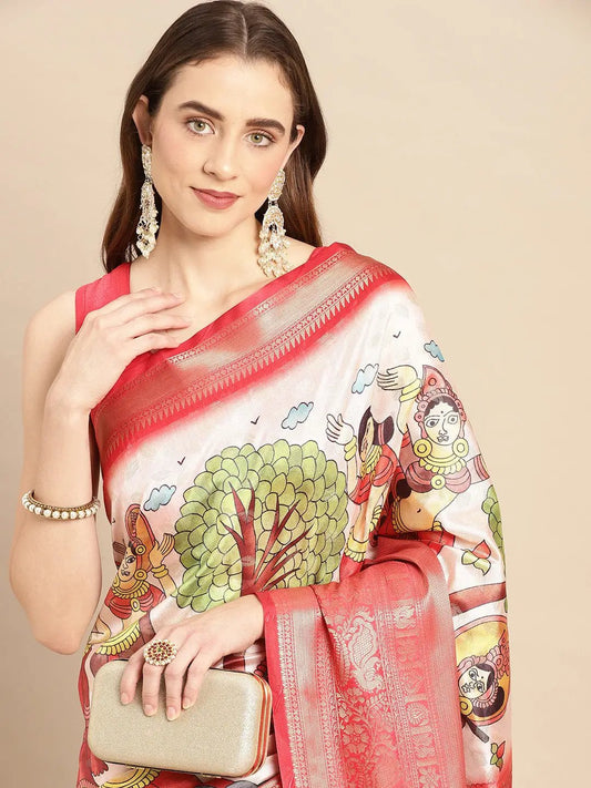 Exquisite Kalamkari Pattu Banarasi Silk Saree by My Store