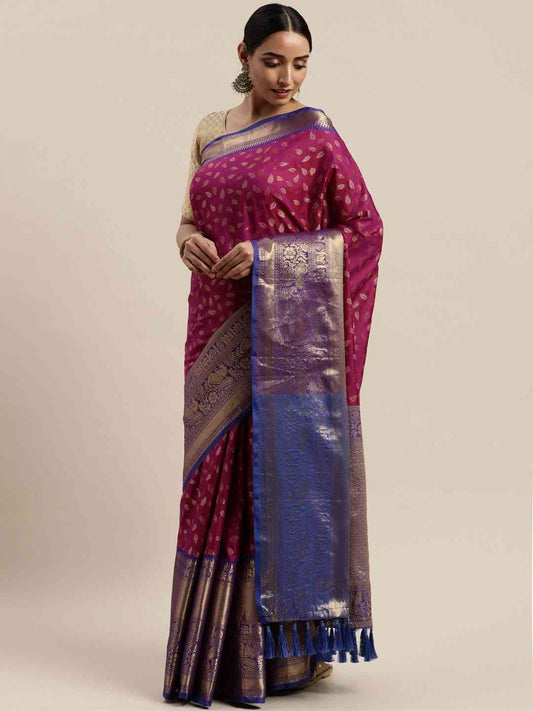 Wine Colour Banarasi Kanchi Zari Weaving Pattu Saree