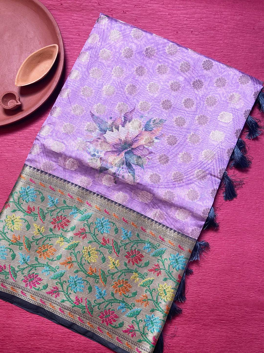 Lavender Orgenza Silk Saree by My Store