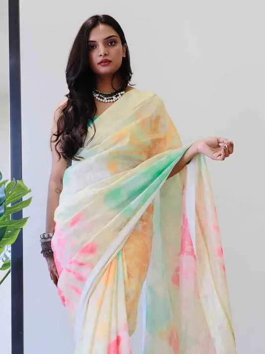 Tie dye Digital printed Doria Designer Party Wear Saree in Multi Colors
