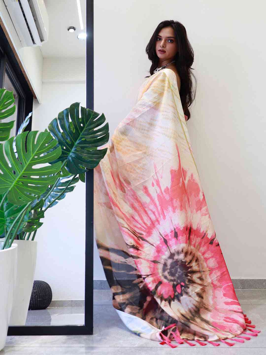 Tie dye Digital printed Doria Designer Party Wear Saree in Multicolours
