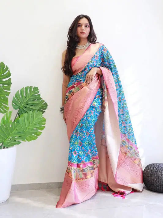 Blue Patola Moonga Kota Doriya Designer Wear Saree