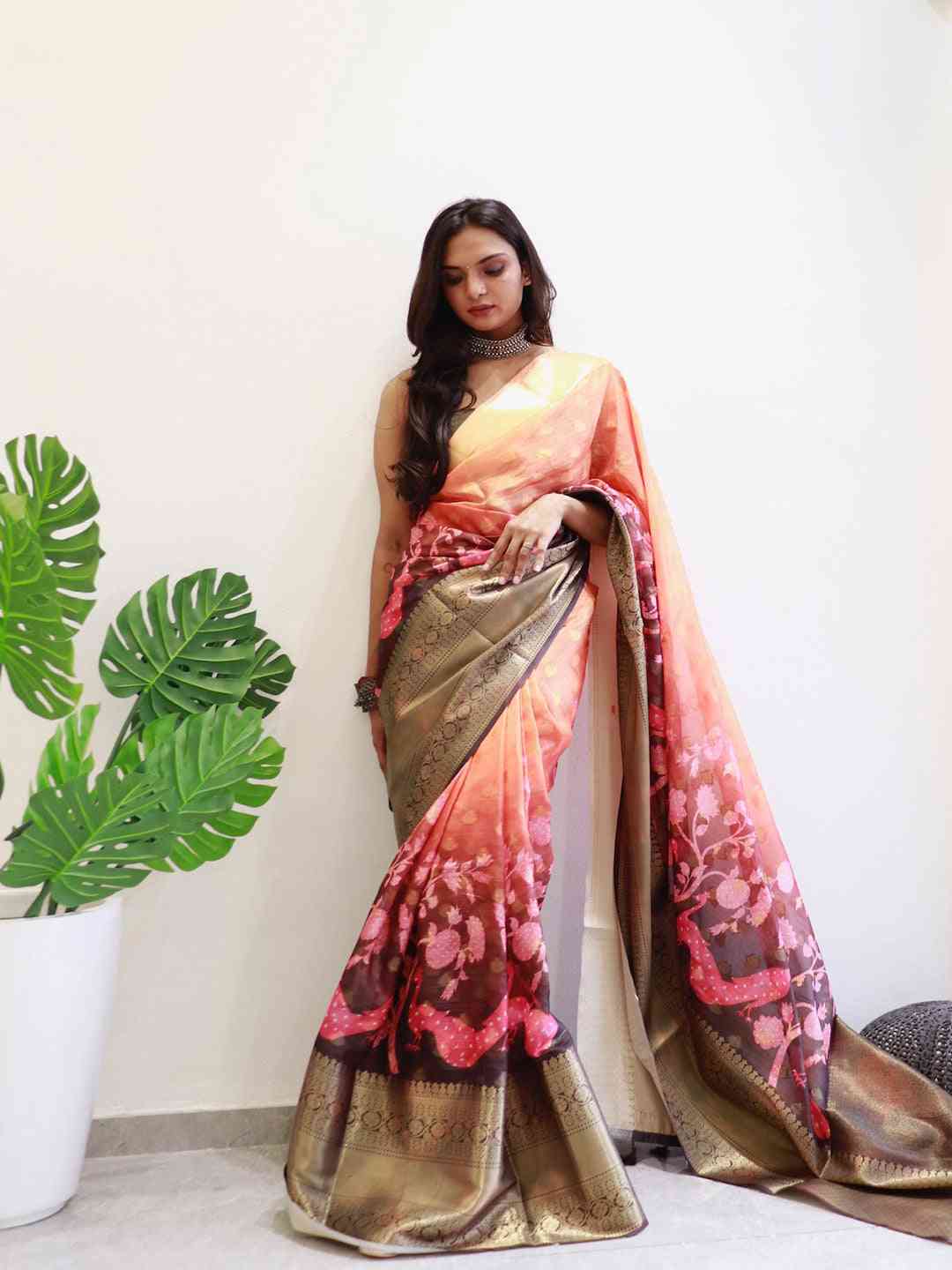 Hybrid Kalamkari Printed Kota Doriya Saree by My Store